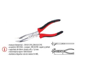 Cleşti BT cu vârf semirotund îndoit şi tăiş, manşon bimaterial 200 ― UNELTE STORE - Magazin Online